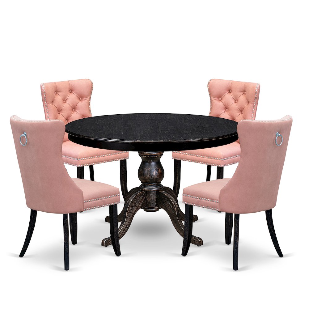 5 Piece Dining Set For 4 Consists Of 48″ Round Table In Beige Red Color