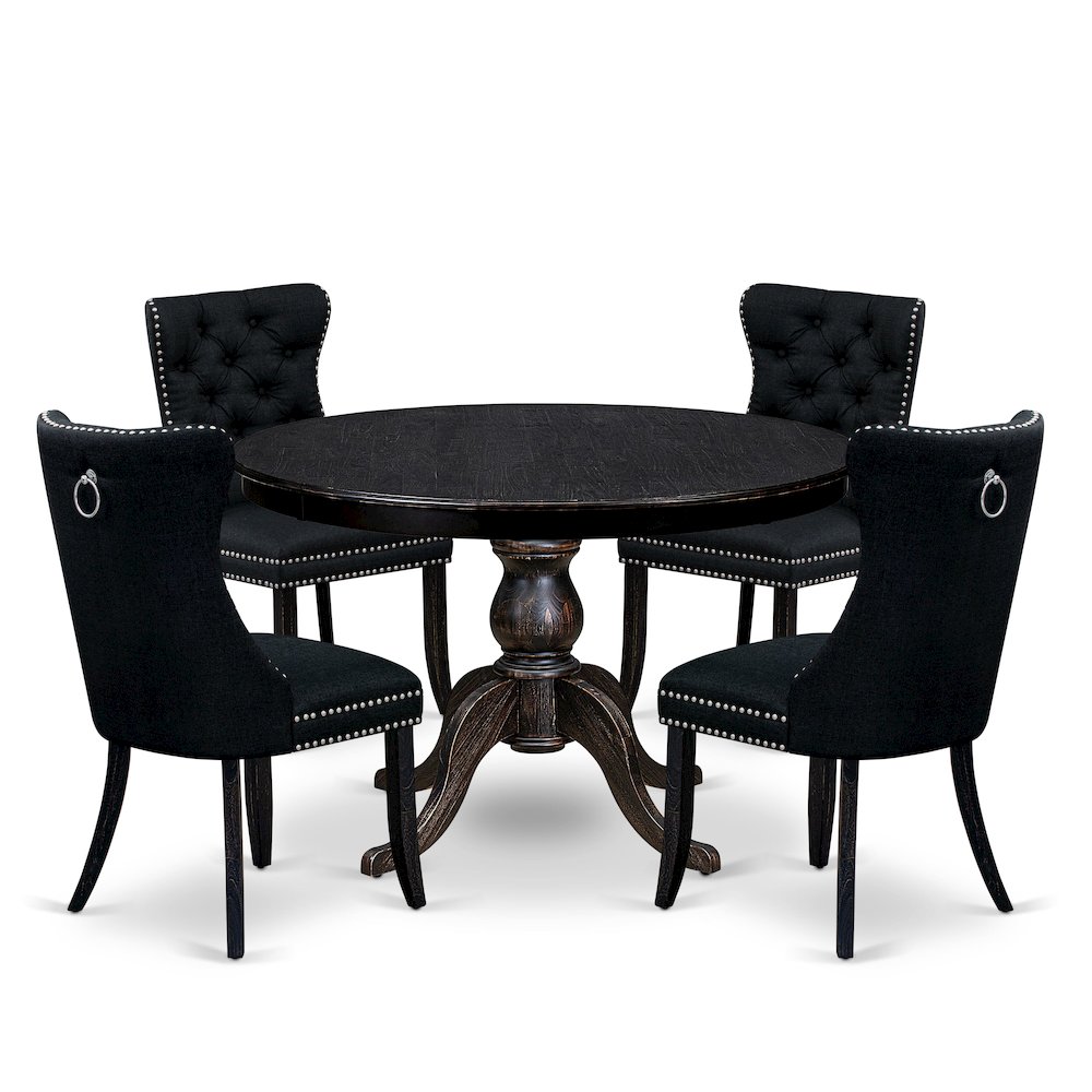 5 Piece Dining Room Set For 4 Includes 48″ Round Table In Black Color