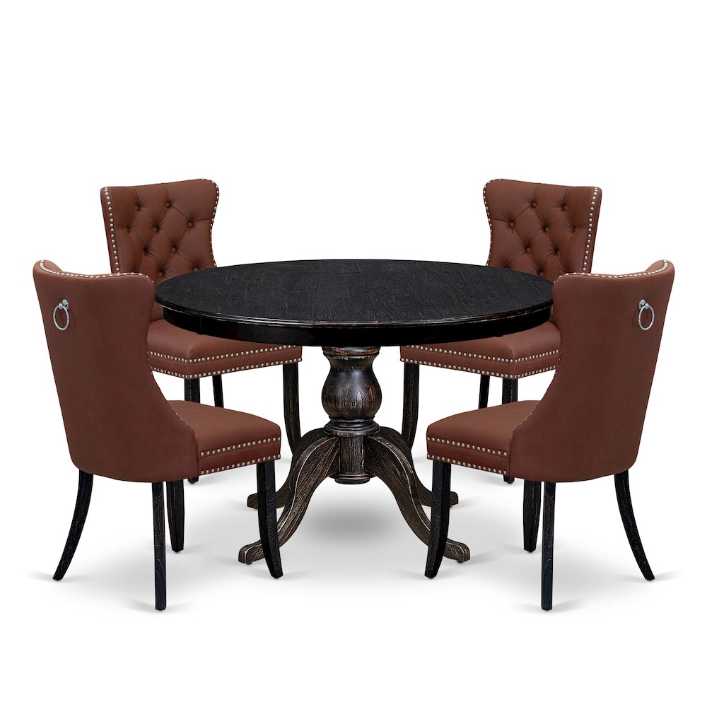 5 Piece Dining Table Set Consists Of 48″ Round Table In Burgandy Color