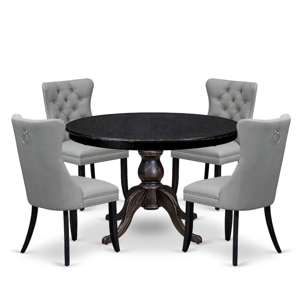 5 Piece Dining Table Set Consists Of 48″ Round Table In Light Gray Color