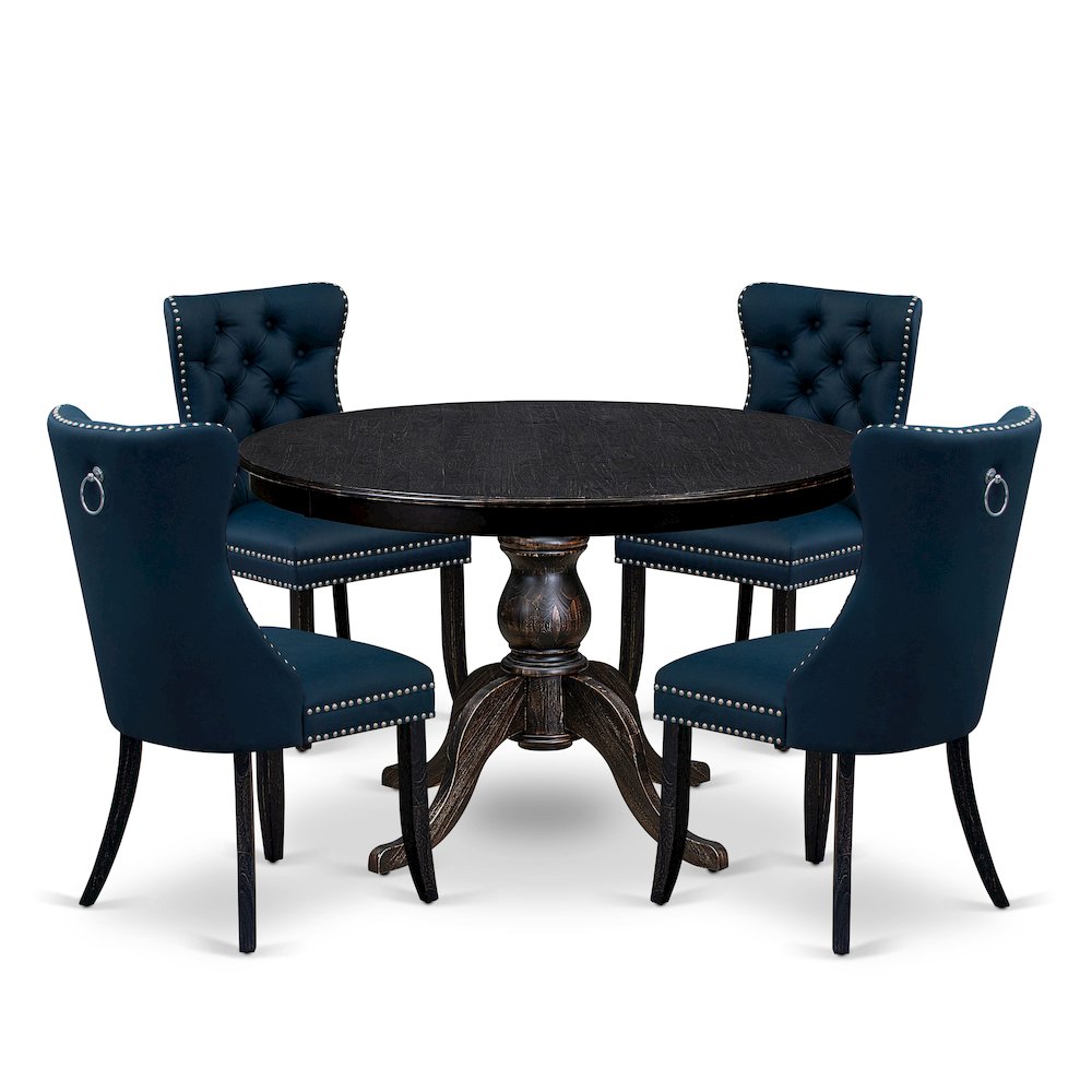 5 Piece Dining Table Set Includes 48″ Round Table In Navy Blue Color