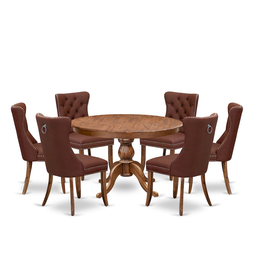 7-Pc Dining Room Set Contain A Dining Table And 6 Burgundy Parsons Chairs