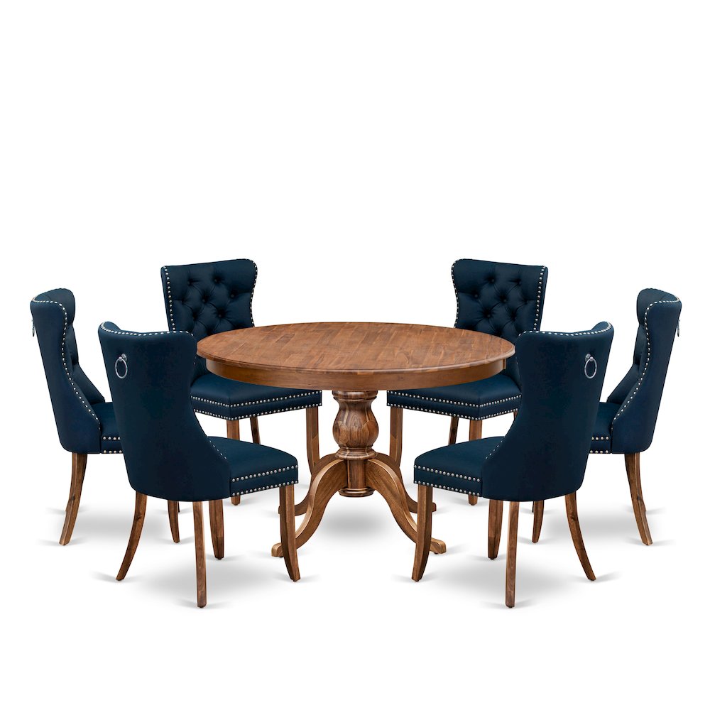 7-Piece Dining Set Features A 48″ Round Table In An Antique Walnut Finish
