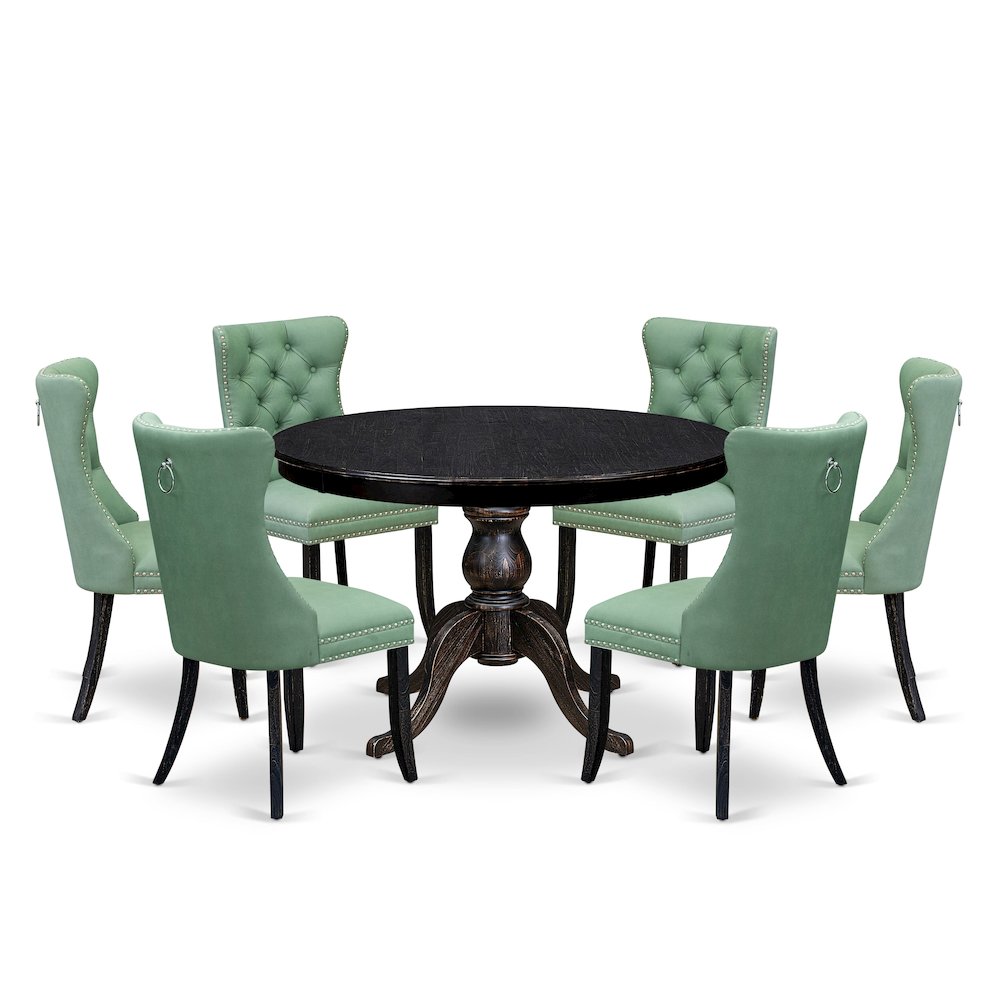7 Piece Dinette Set Consists Of 48″ Round Table In Willow Green Color