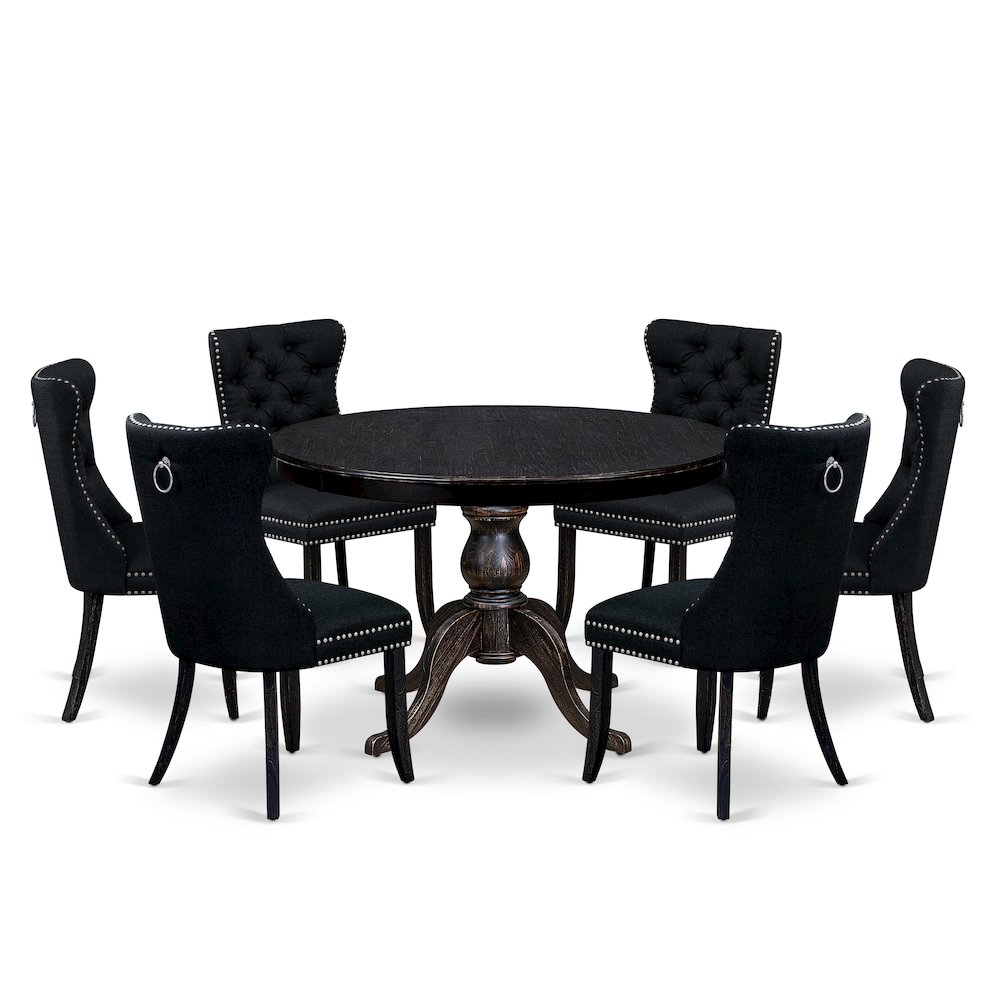 7 Piece Kitchen Table Set Consists Of 48″ Round Table In Black Color
