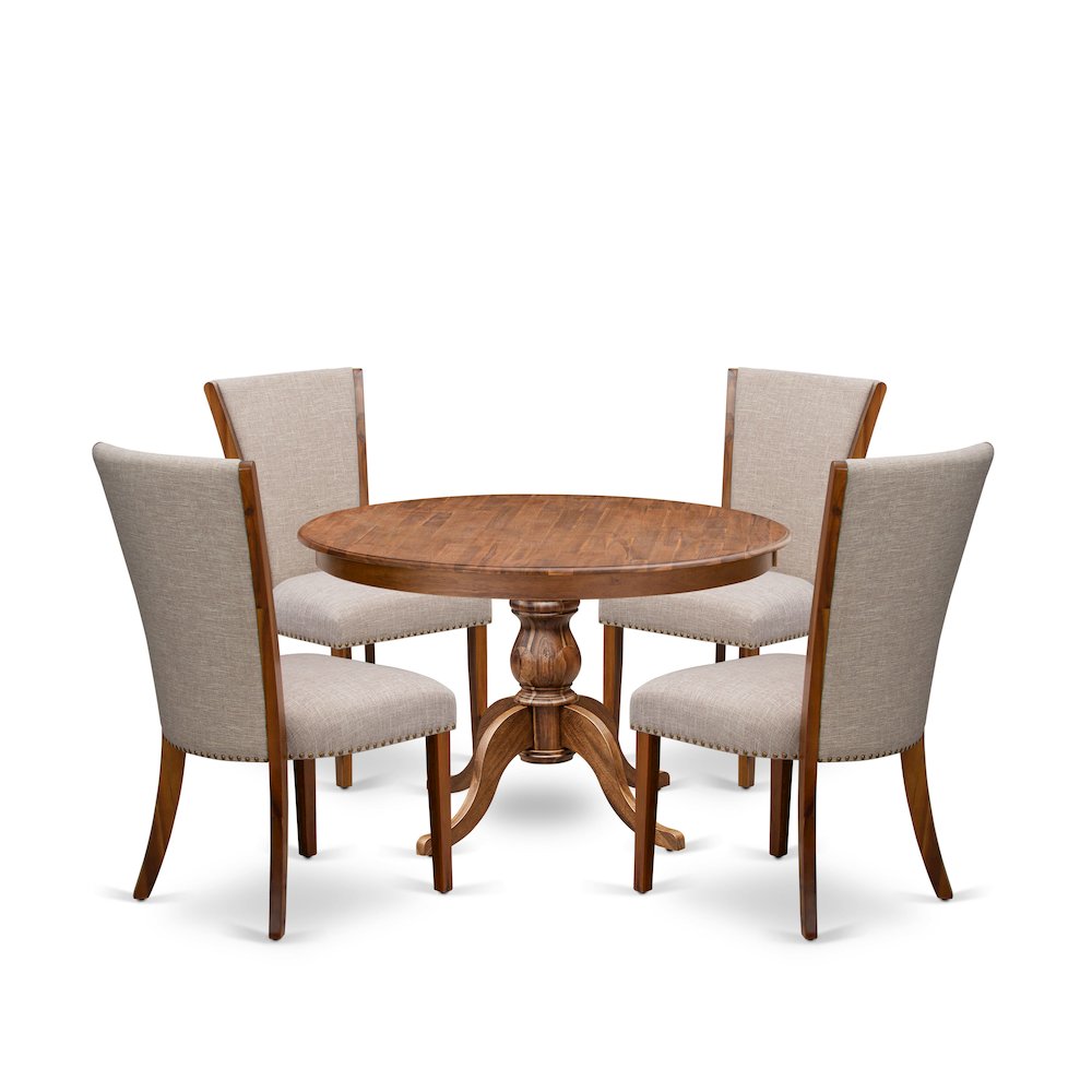 5 Piece Dinette Set Consists Of 48″ Round Dining Table In Light Tan Color