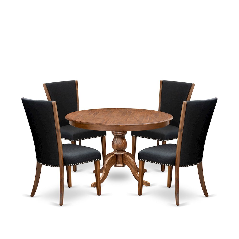 5 Piece Dinette Set For 4 Consists Of 48″ Round Table In Black Color