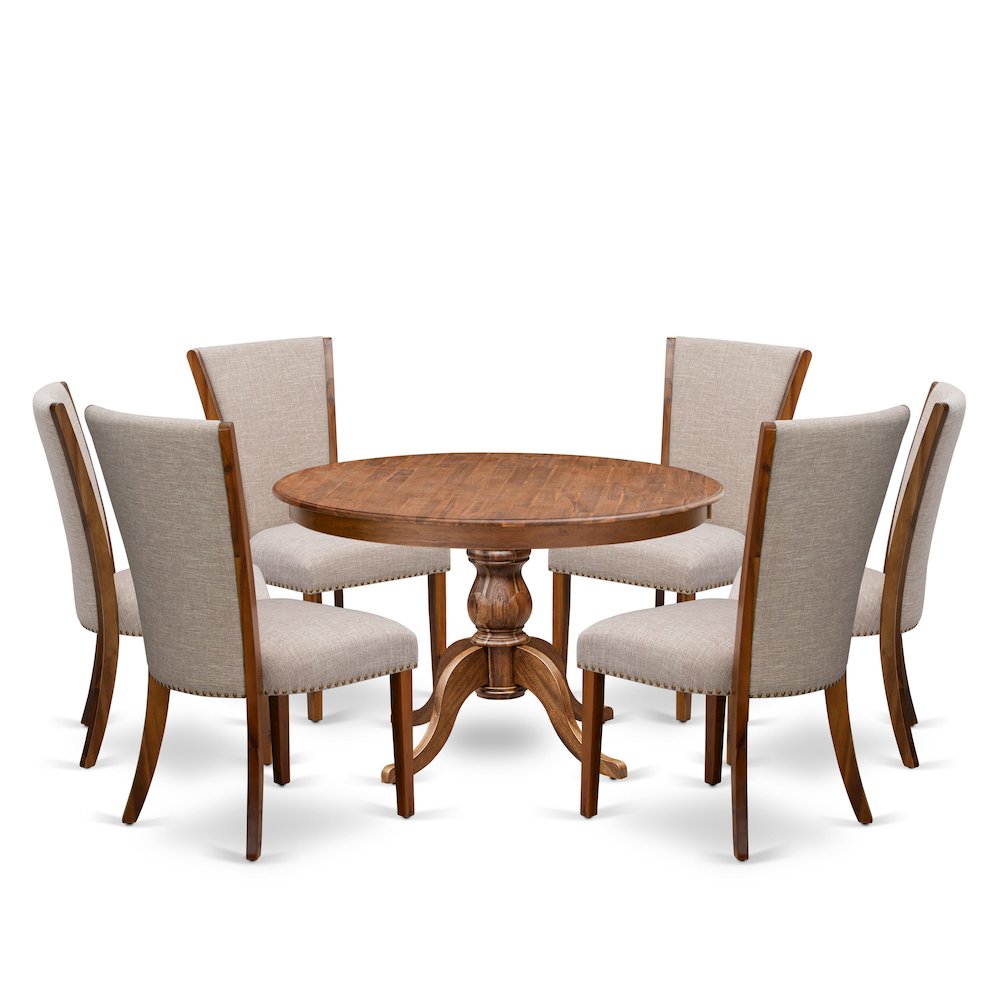 7 Piece Dining Set For 6 Contains 48″ Round Table In Light Tan Color