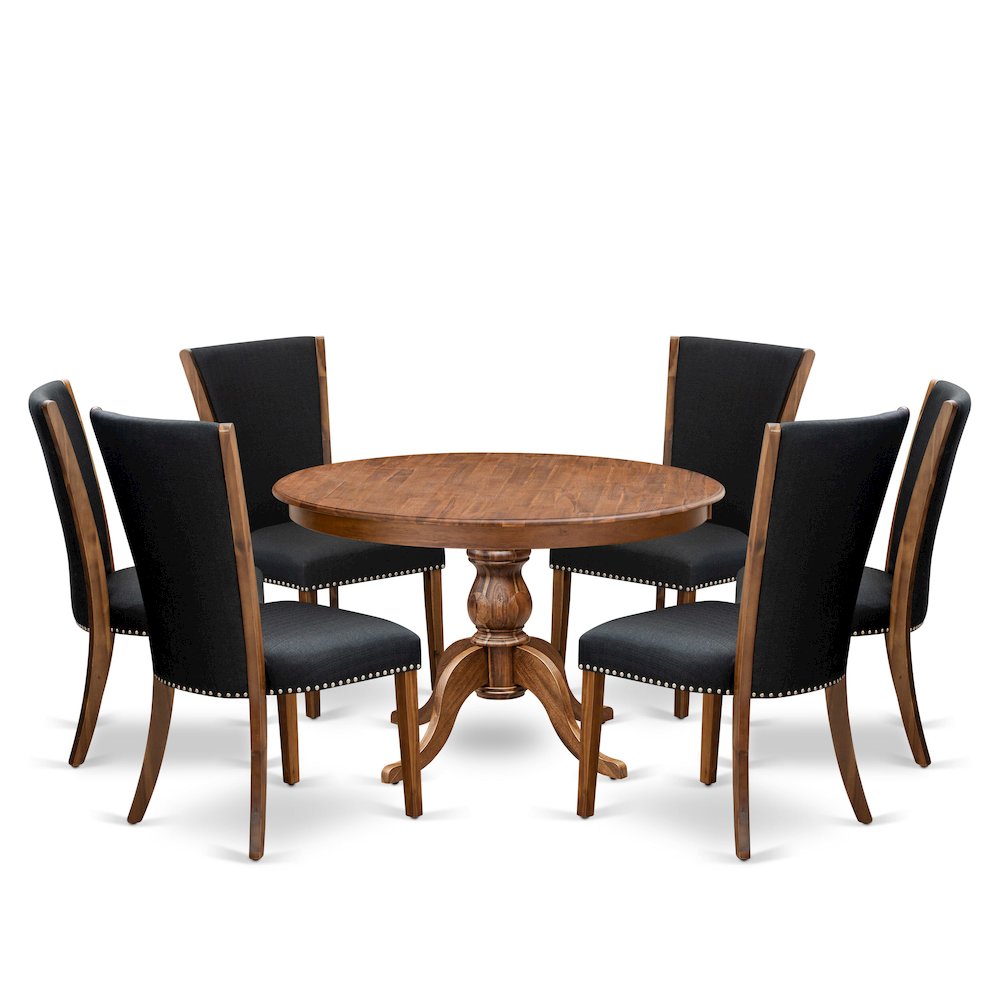 7 Piece Dining Table Set For 6 Contains 48″ Round Table In Black Color