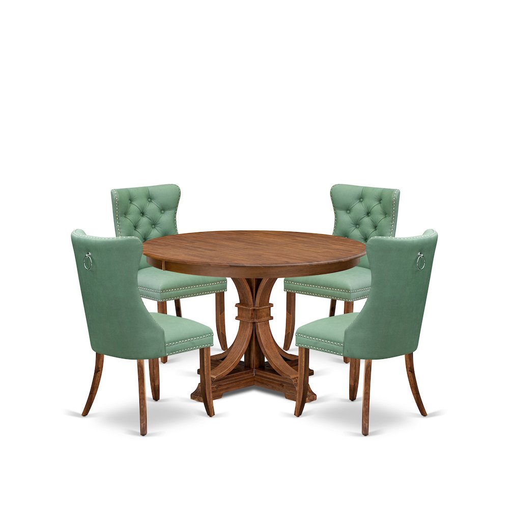 5-Pc Mid Century Dining Set Include A Wooden Table And 4 Willow Green Chairs
