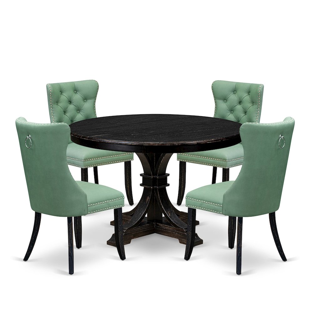 5 Piece Dining Set Contains 48″ Round Table In Willow Green Color