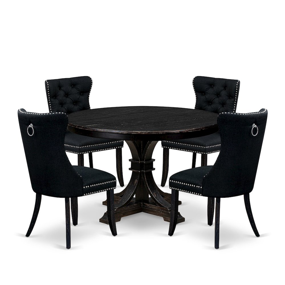 5 Piece Dining Room Set For 4 Contains 48″ Round Table In Black Color