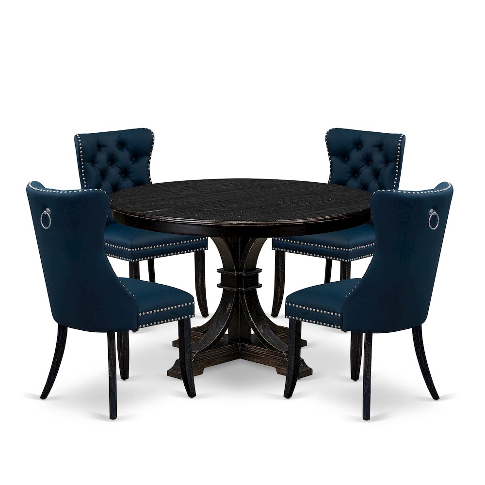 5 Piece Dining Table Set Contains 48″ Round Table In Navy Blue Color