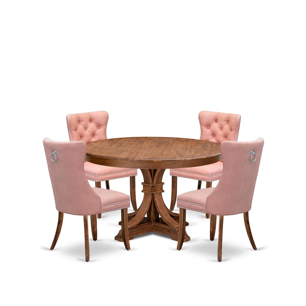 5-Pc Dining Table Set Consist A Kitchen Table And 4 Beige Red Padded Chairs