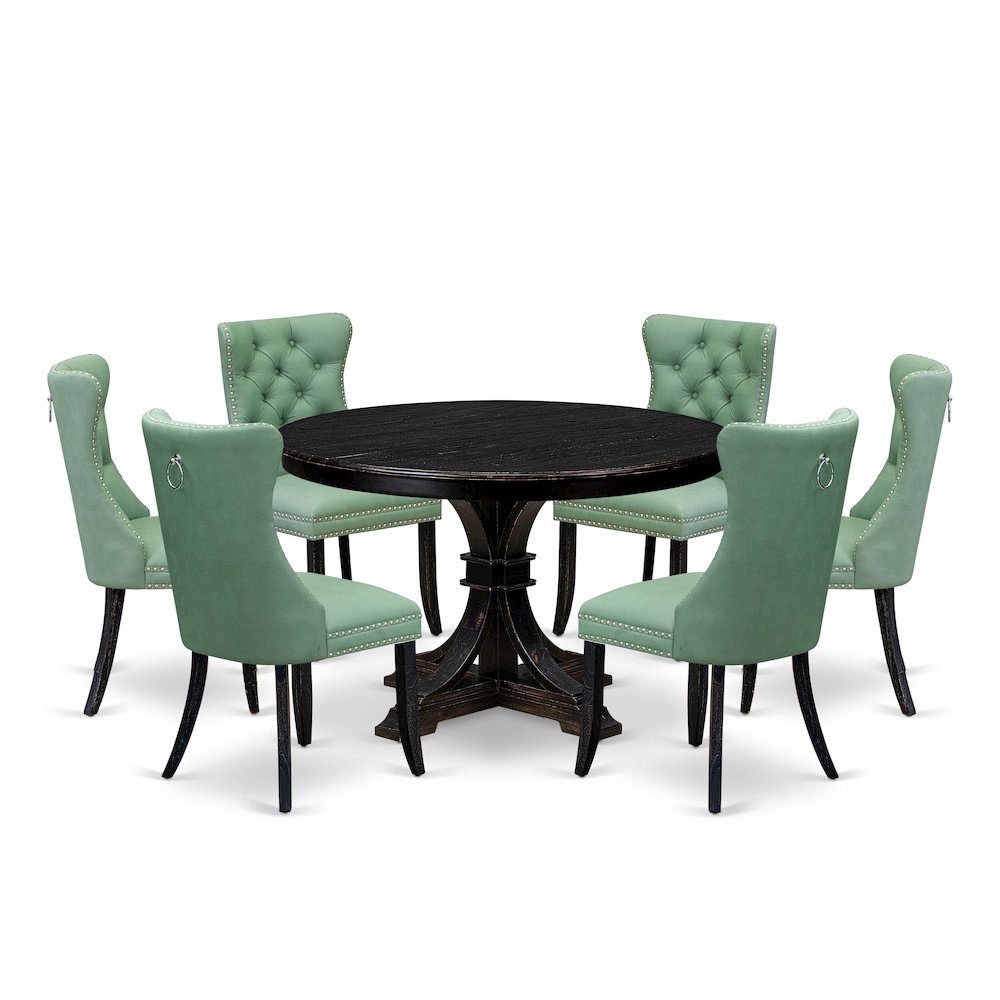 7 Piece Dinette Set Includes 48″ Round Table In Willow Green Color