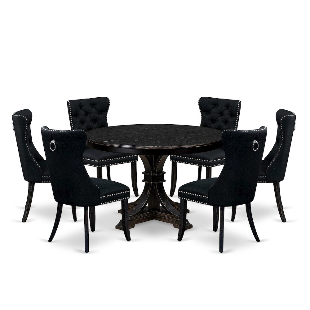 7 Piece Kitchen Table Set Includes 48″ Round Table In Black Color