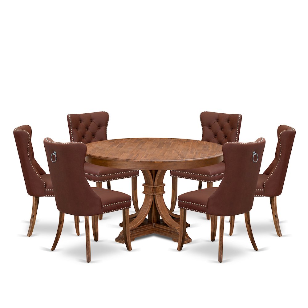 7-Pc Kitchen Dining Table Set Contain A Dining Room Table And 6 Burgundy Chairs