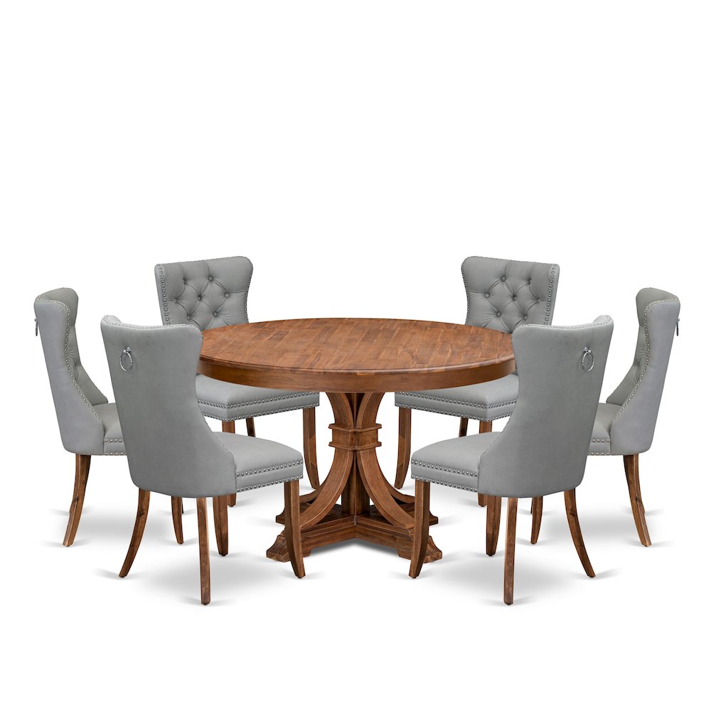 7-Pc Dining Room Table Set Contain A Table And 6 Light Gray Upholstered Chairs