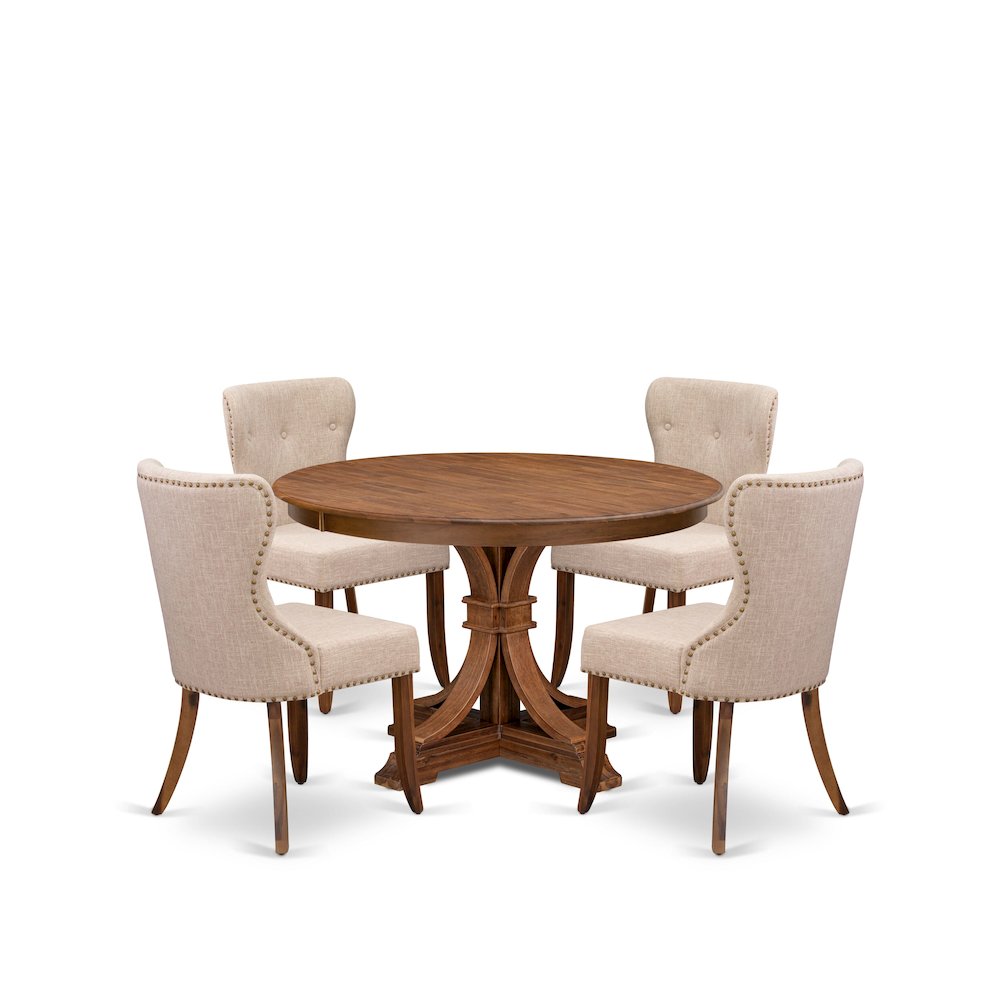 5-Pc Kitchen Set A Pedestal Wooden Round Table