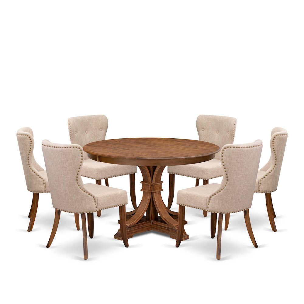 7-Pc Kitchen Table Set Of A Pedestal Dining Table