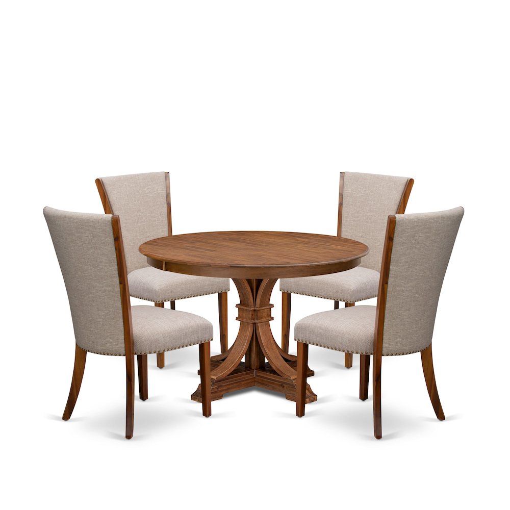 5 Piece Dining Set For 4 Includes 48″ Round Table In Light Tan Color