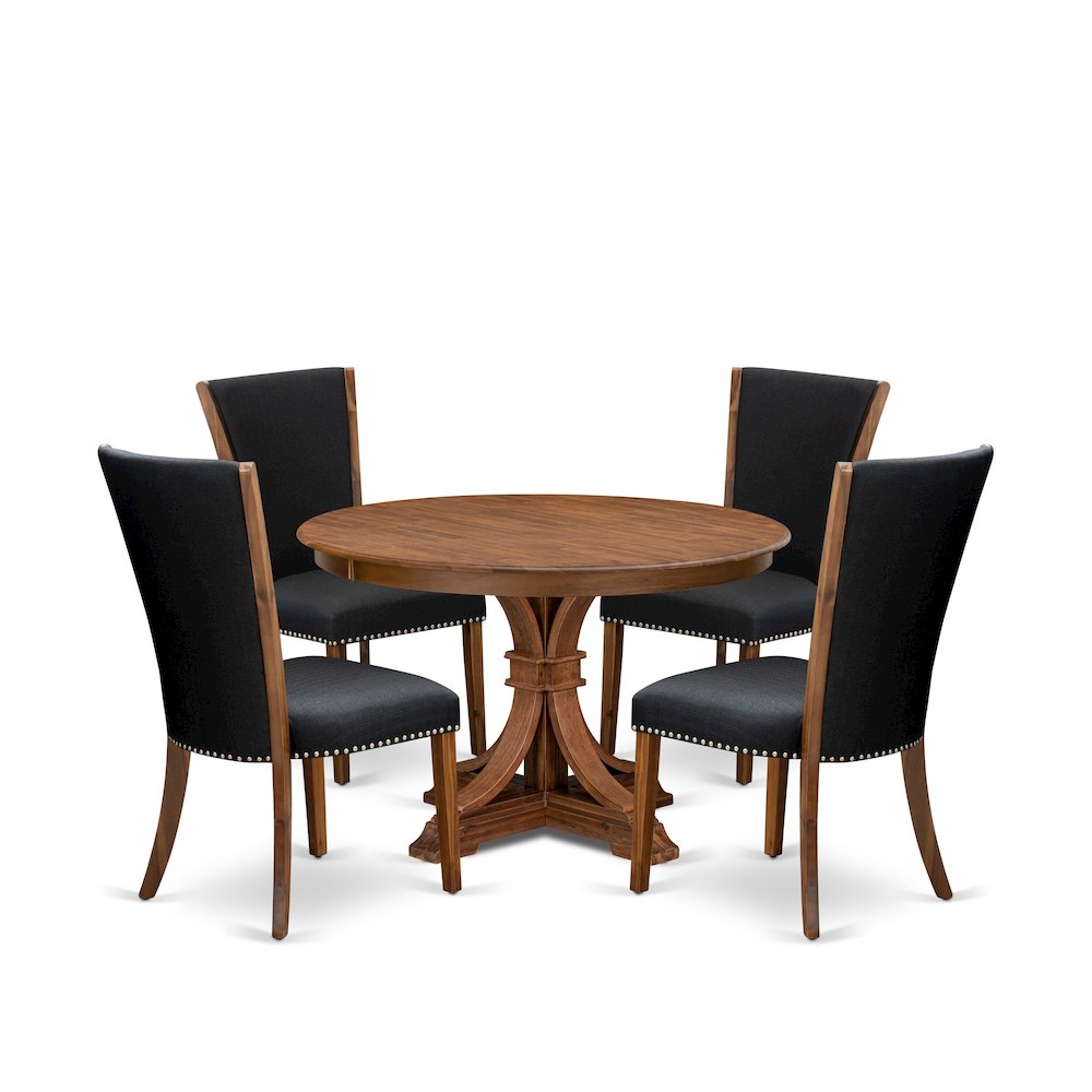 5 Piece Dining Table Set For 4 Includes 48″ Round Table In Black Color