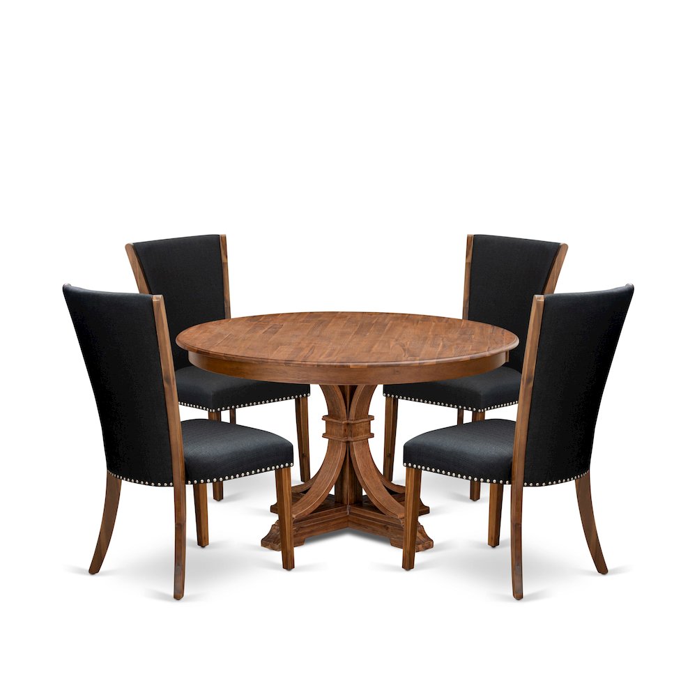 5 Piece Dinette Set For 4 Consists Of 54″ Round Table In Black Color
