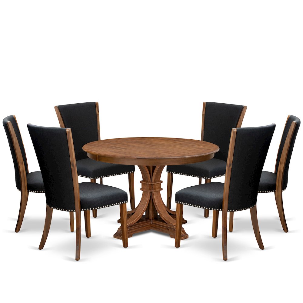 7 Piece Dining Table Set Includes 48″ Round Kitchen Table In Black Color