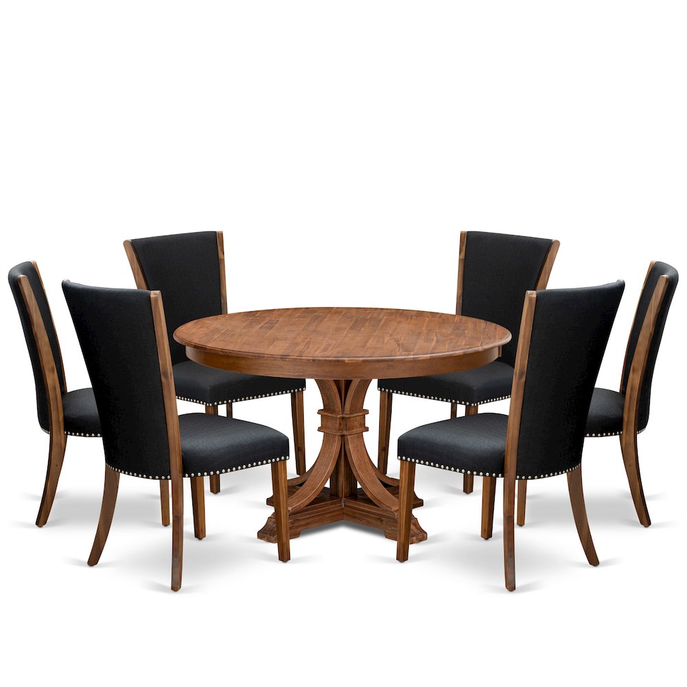 7 Piece Dining Table Set For 6 Contains 54″ Round Table In Black Color