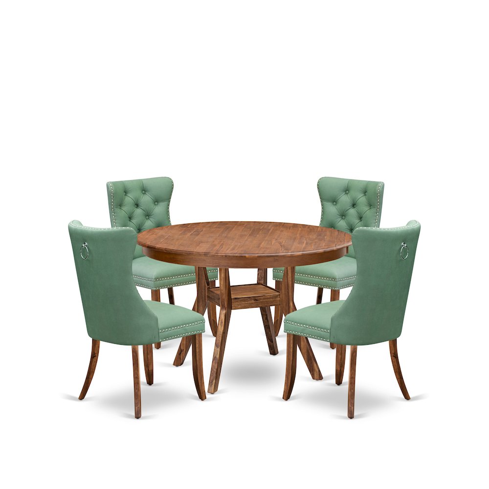 5-Pc Dining Set Contain A Wooden Dining Table And 4 Willow Green Parson Chairs