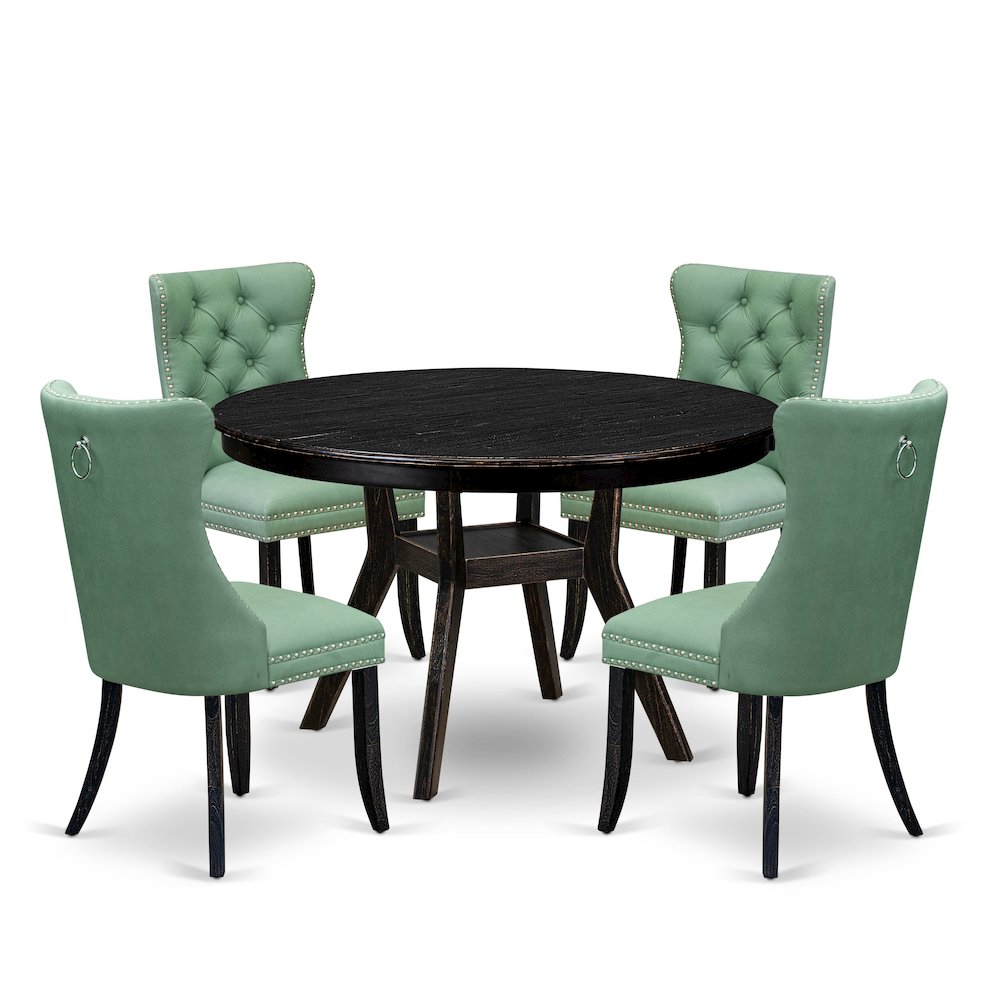 5 Piece Dining Set Consists Of 48″ Round Table In Willow Green Color