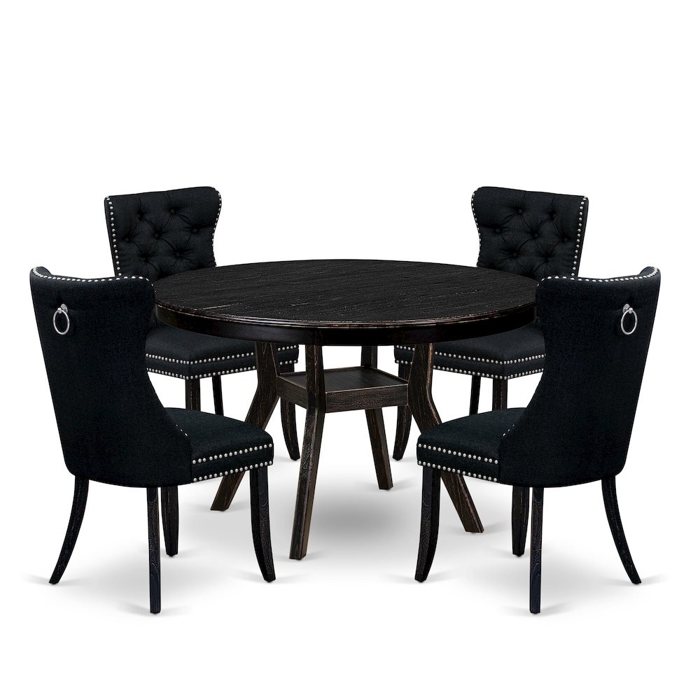 5 Piece Dining Room Set Consists Of 48″ Round Table In Black Color