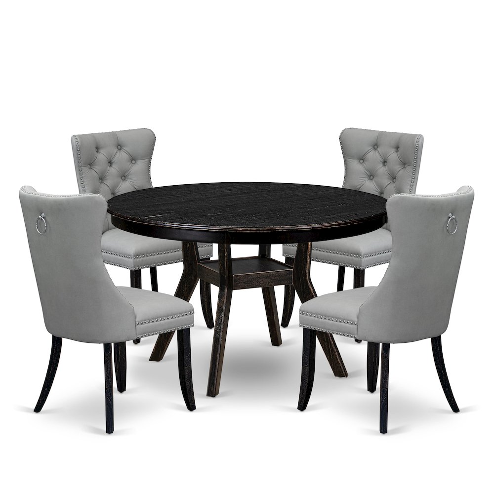 5 Piece Dining Table Set Contains 48″ Round Table In Light Gray Color