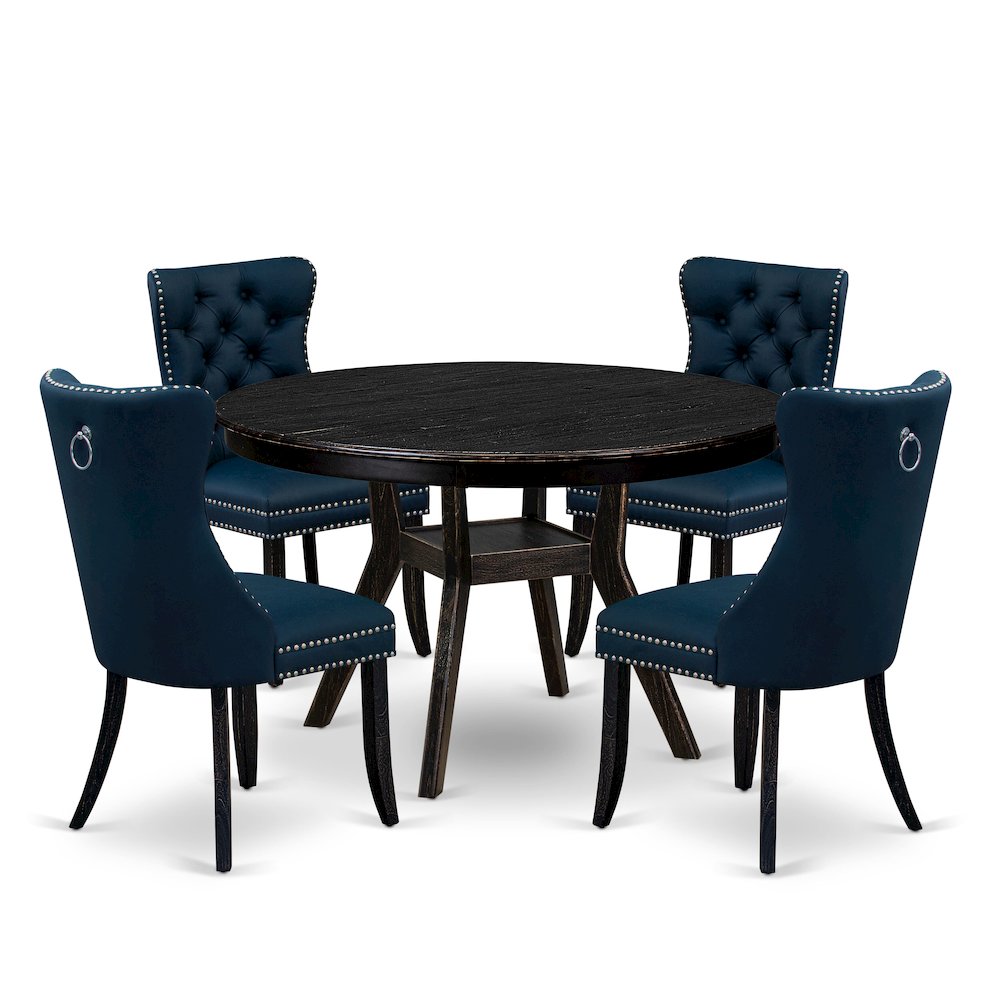 5 Piece Dining Table Set Consists Of 48″ Round Table In Navy Blue Color