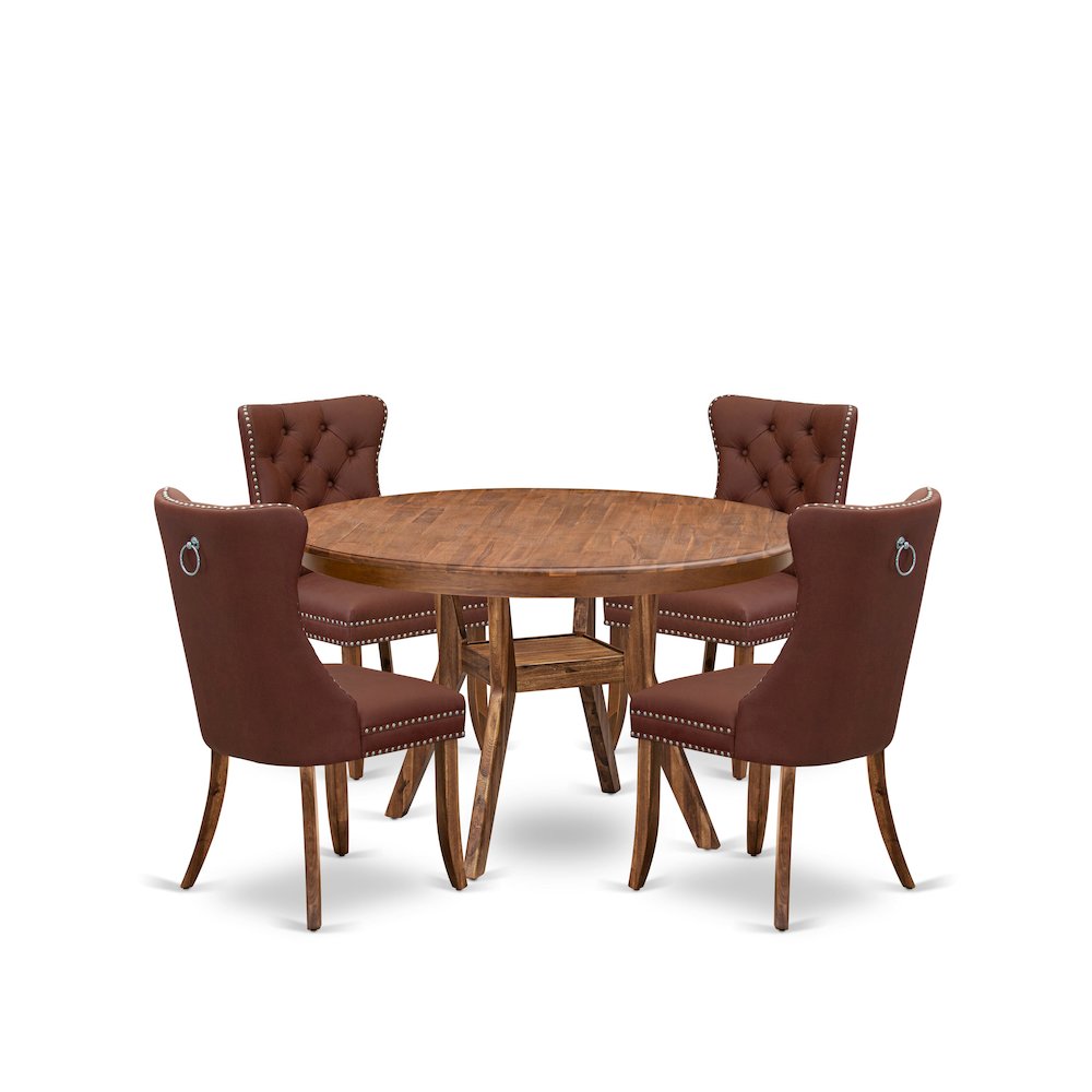 5-Pc Dining Table Set Include A Dinning Table And 4 Burgundy Upholstered Chairs
