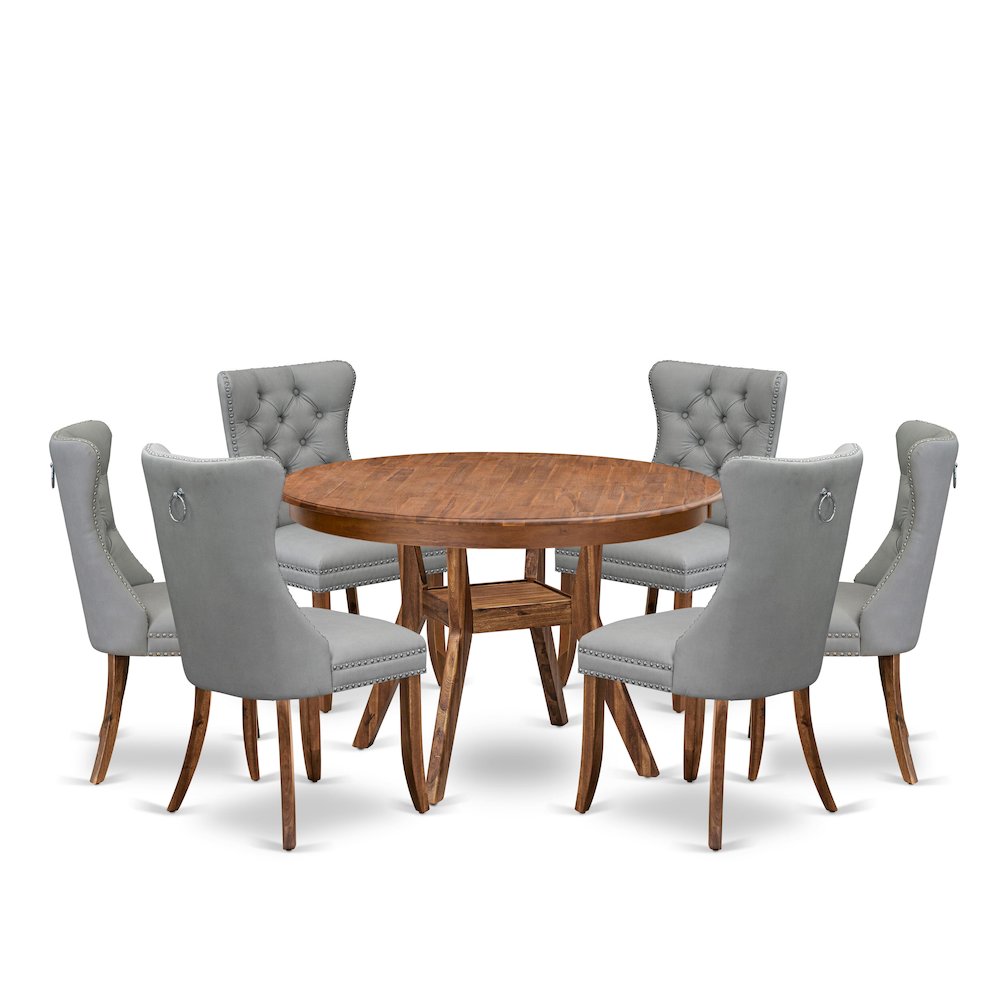 7-Pc Dinner Table Set Include A Modern Table And 6 Light Gray Upholstered Chairs