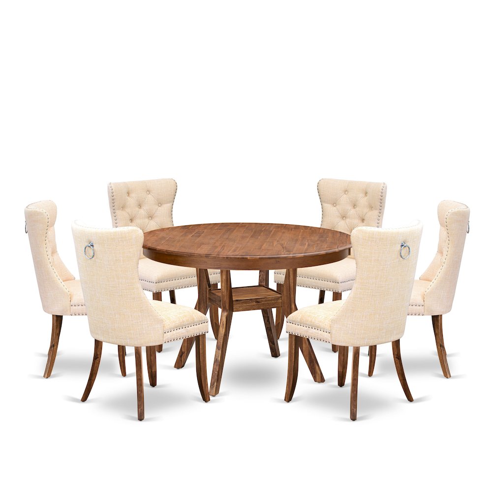 7-Piece Modern Dining Room Set In Light Beige Color