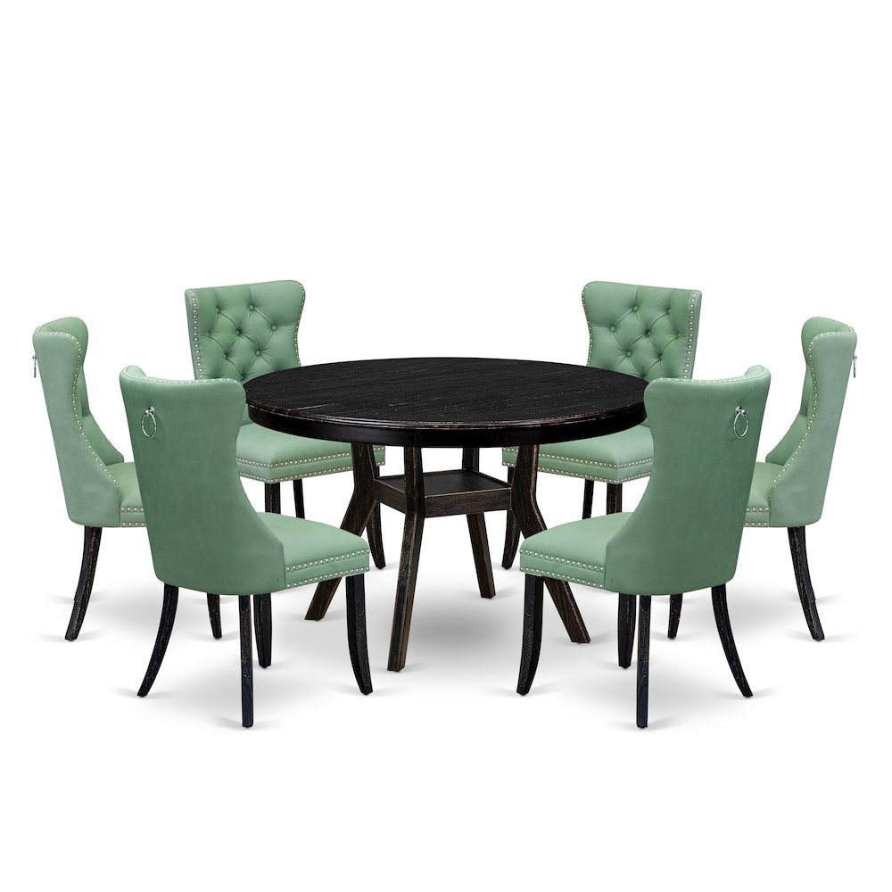 7 Piece Dinette Set Contains 48″ Round Table In Willow Green Color