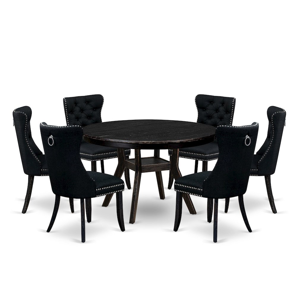 7 Piece Kitchen Table Set Contains 48″ Round Table In Black Color