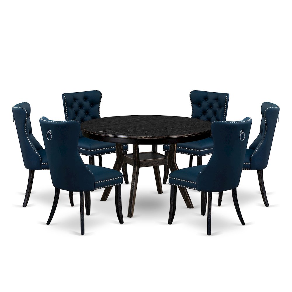7 Piece Dining Table Set Contains 48″ Round Table In Navy Blue Color