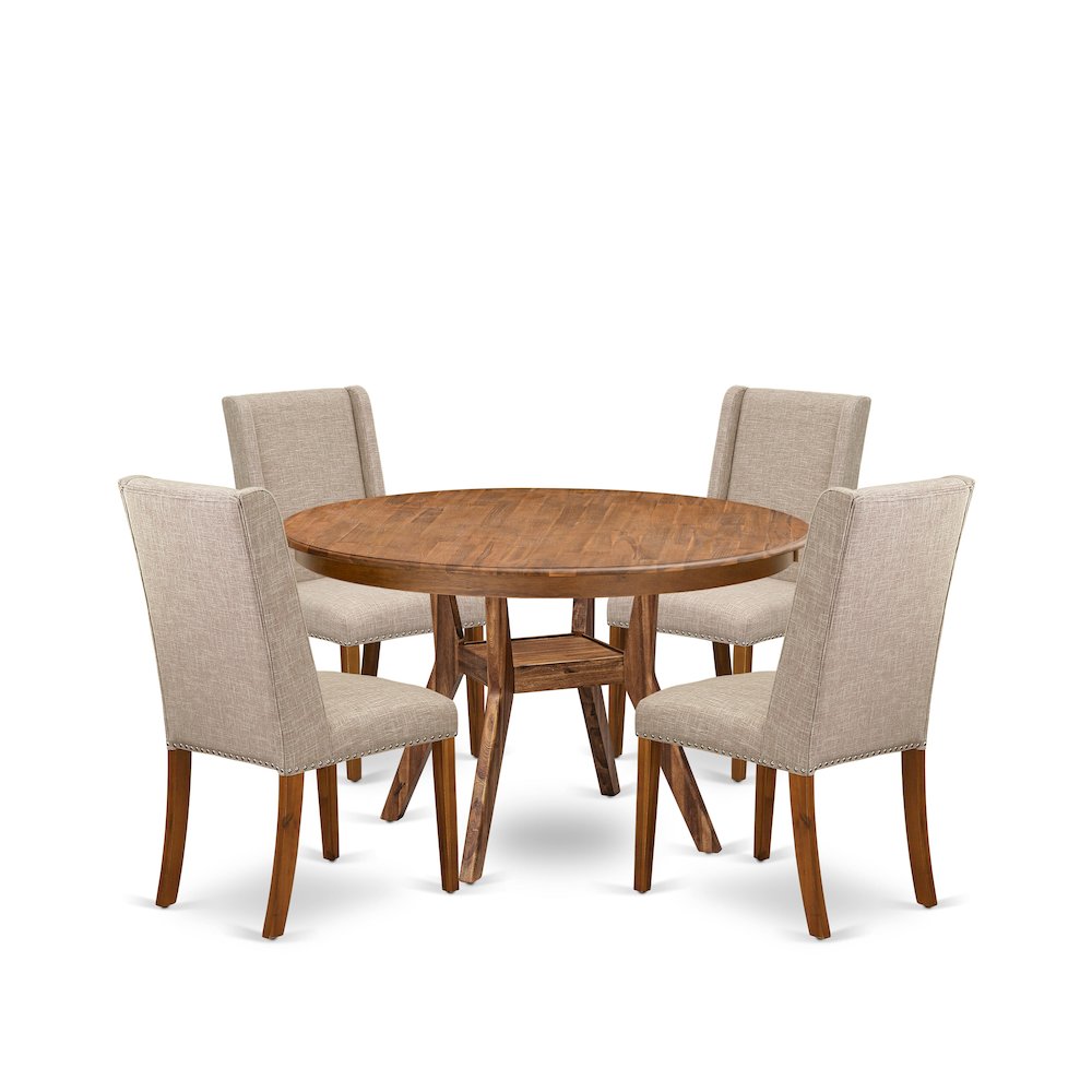 5-Piece Dining Table A Kitchen Table And 4 Light Tan Linen Fabric Dining Chairs