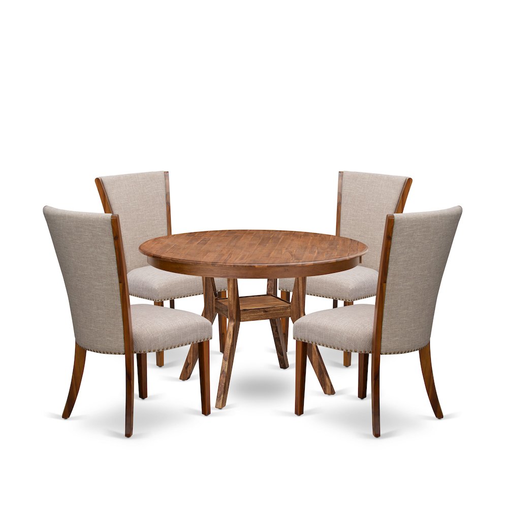 5 Piece Dining Table Set Contains 48″ Round Table In Light Tan Color