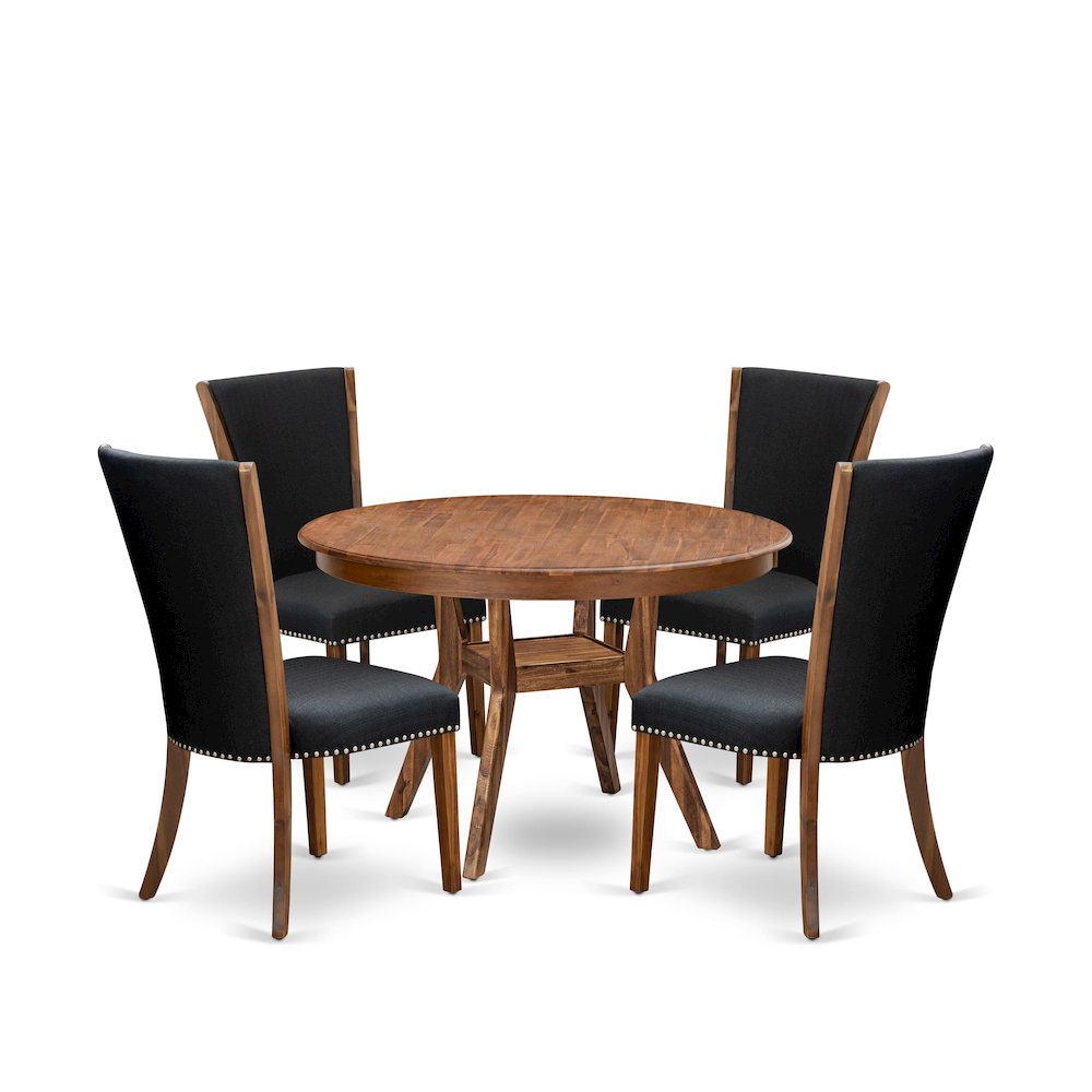 5 Piece Dining Set For 4 Consists Of 48″ Round Table In Black Color