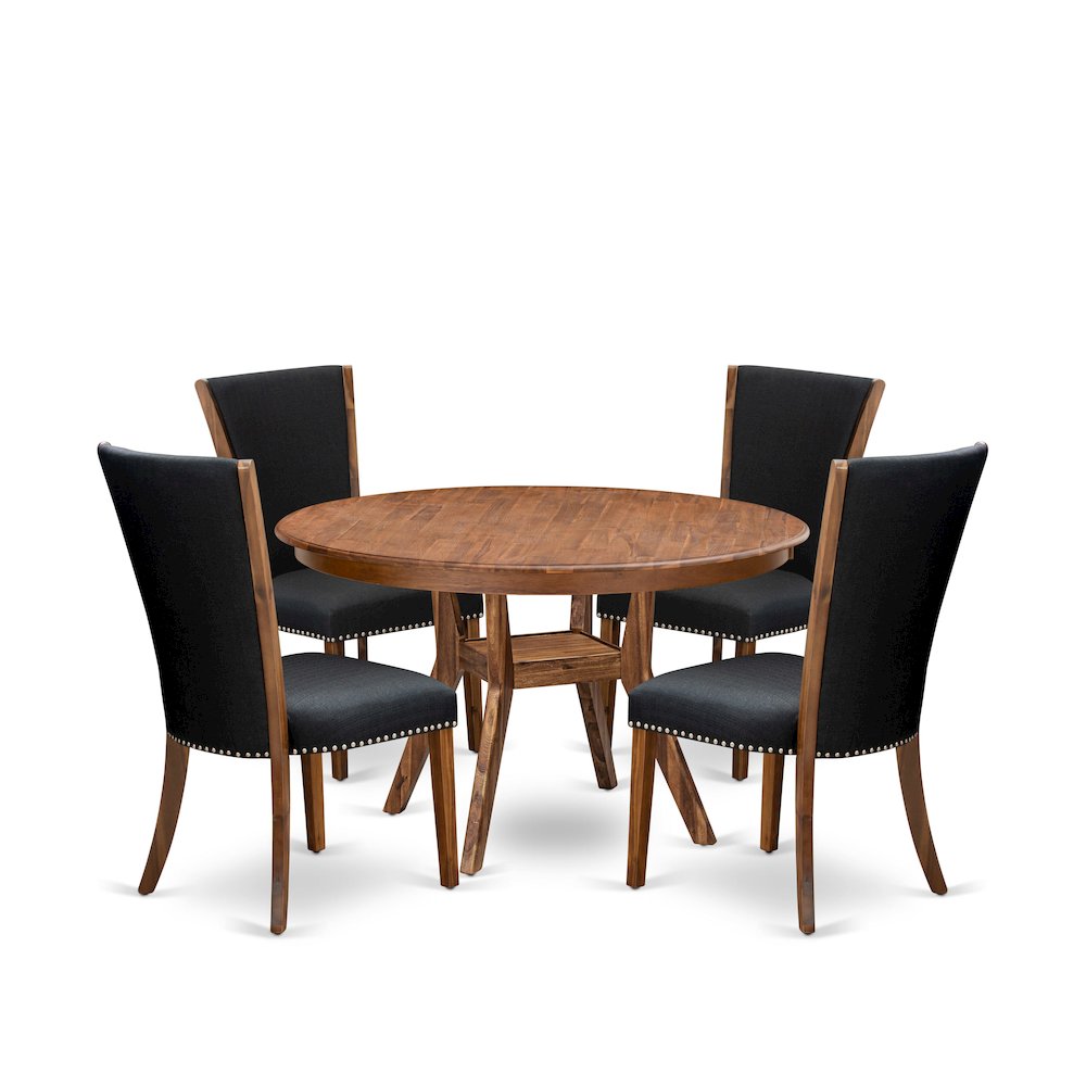 5 Piece Dining Table Set Includes 54″ Round Kitchen Table In Black Color