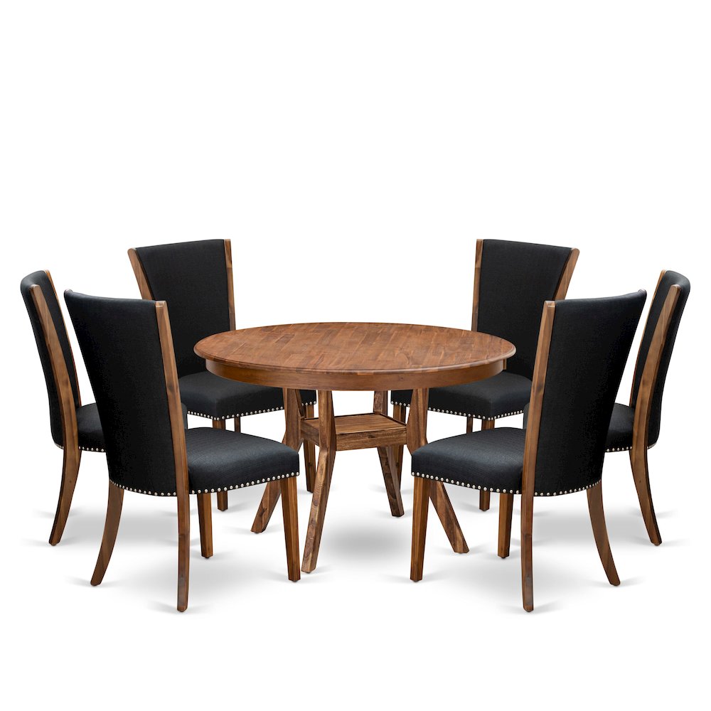 7 Piece Kitchen Table Set Contains 48″ Round Table In Black Color