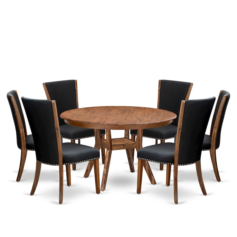 7 Piece Dining Set For 6 Consists Of 54″ Round Table In Black Color