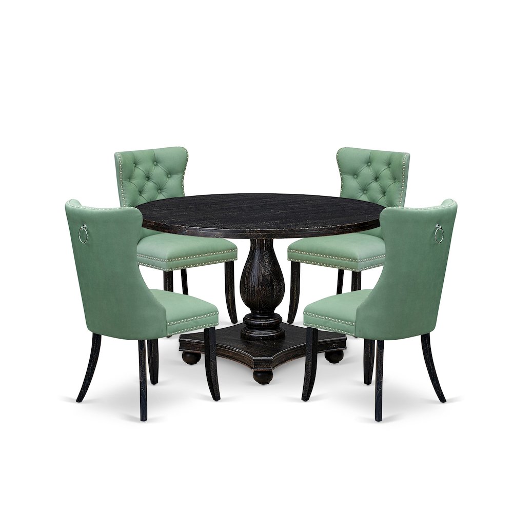 5 Piece Dining Set Includes 48″ Round Table In Willow Green Color