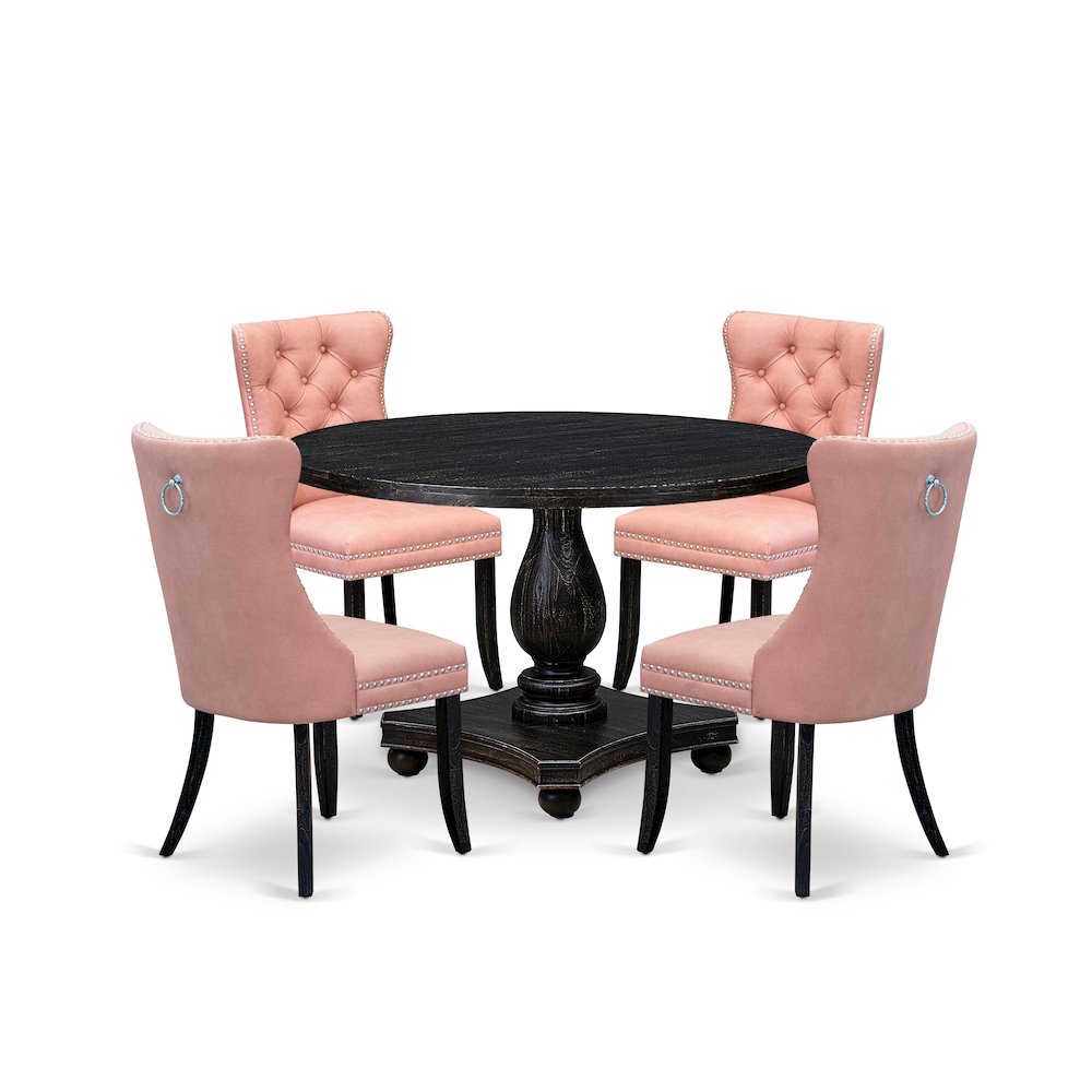 5 Piece Dining Set For 4 Includes 48″ Round Table In Beige Red Color