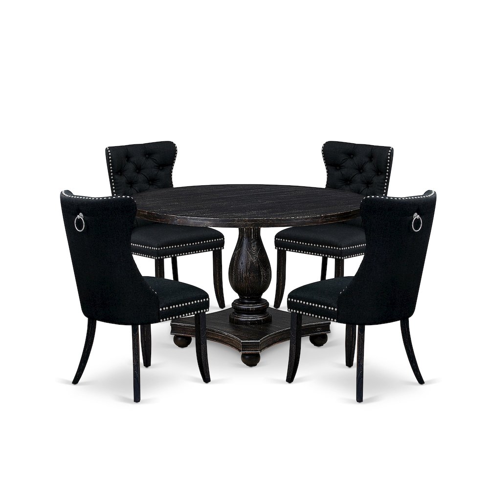 5 Piece Dining Room Set For 4 Contains 48″ Round Table In Black Color