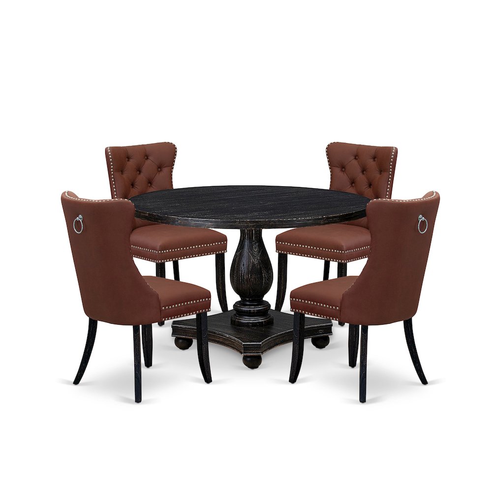 5 Piece Dining Table Set Includes 48″ Round Table In Burgandy Color